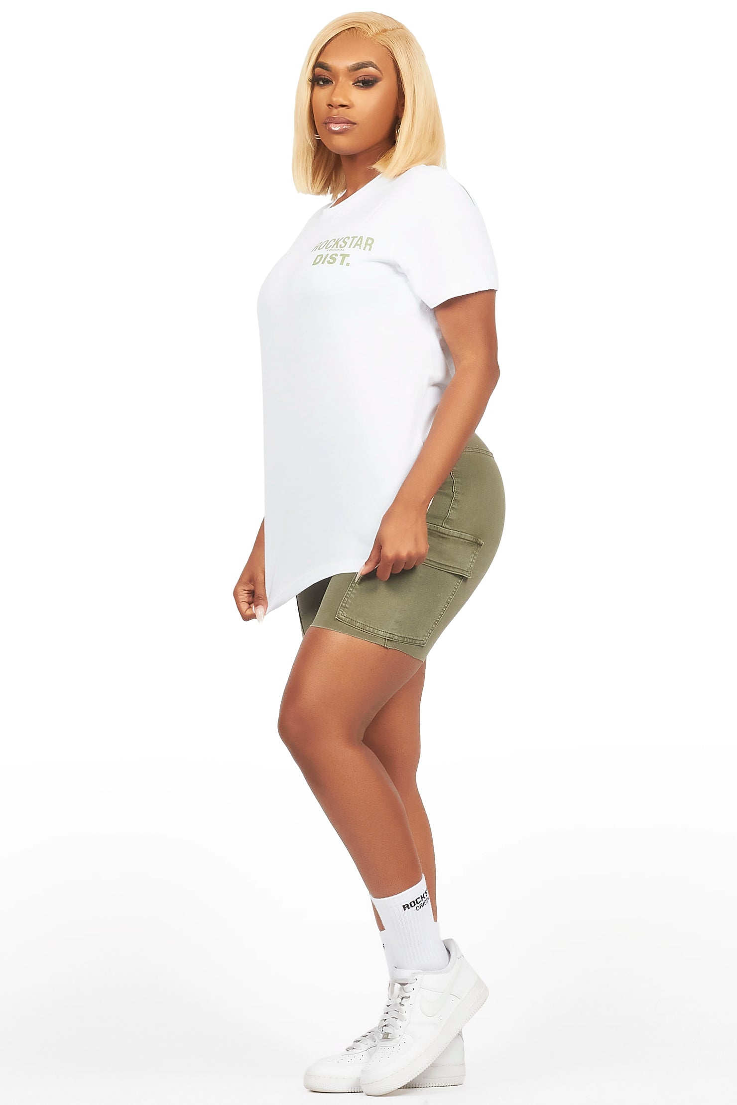 Jakeyia White/Green Denim Short Set