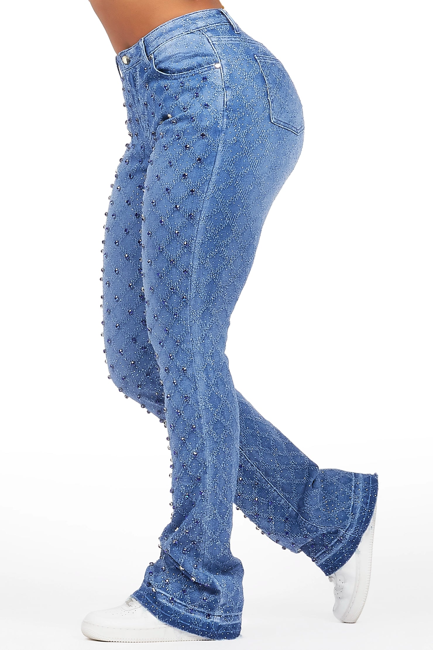 Sareka Royal Blue Rhinestone Stacked Flare Jean
