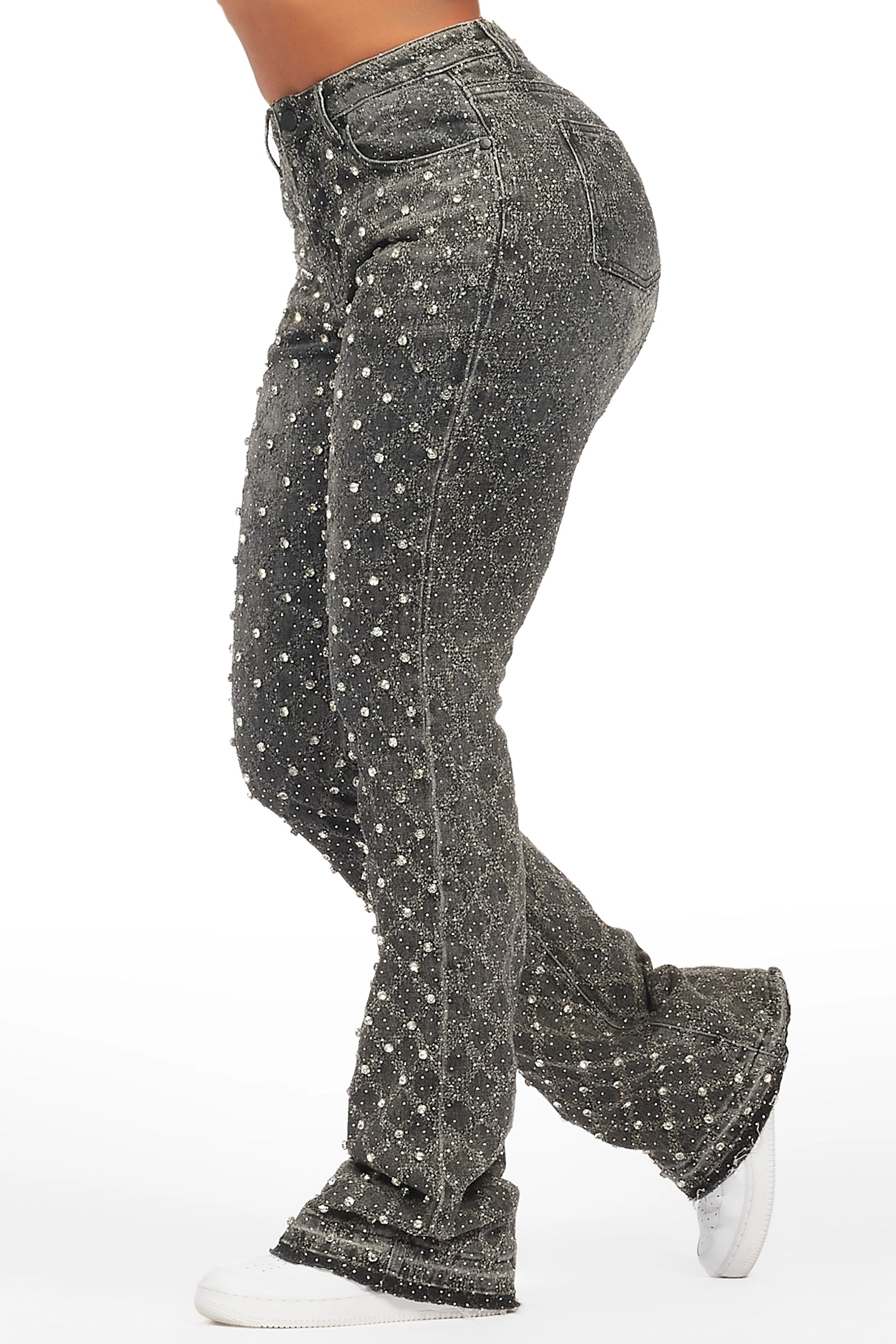 Sareka Grey Wash Rhinestone Stacked Flare Jean