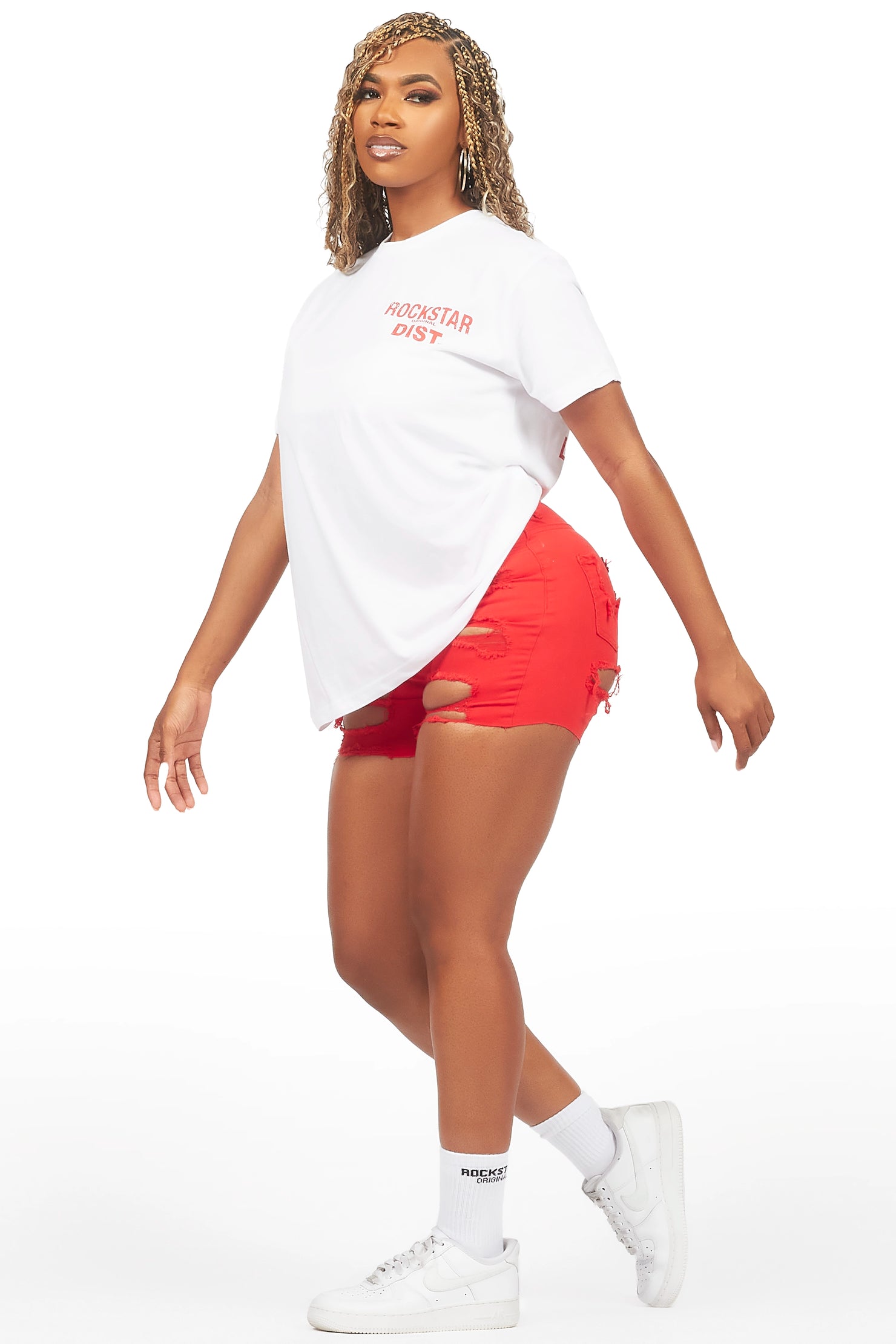 Jaquane White/Red Denim Short Set