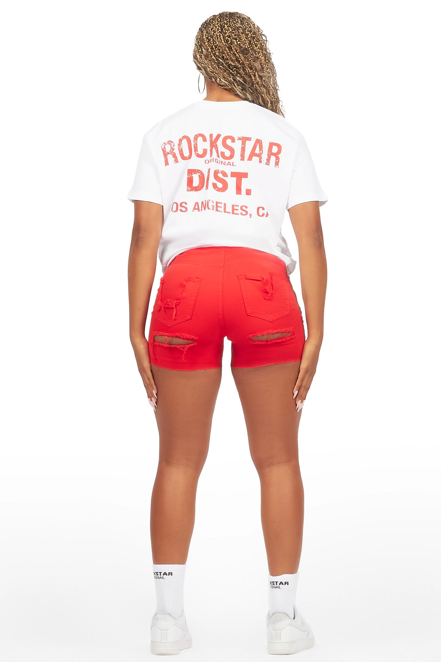 Jaquane White/Red Denim Short Set