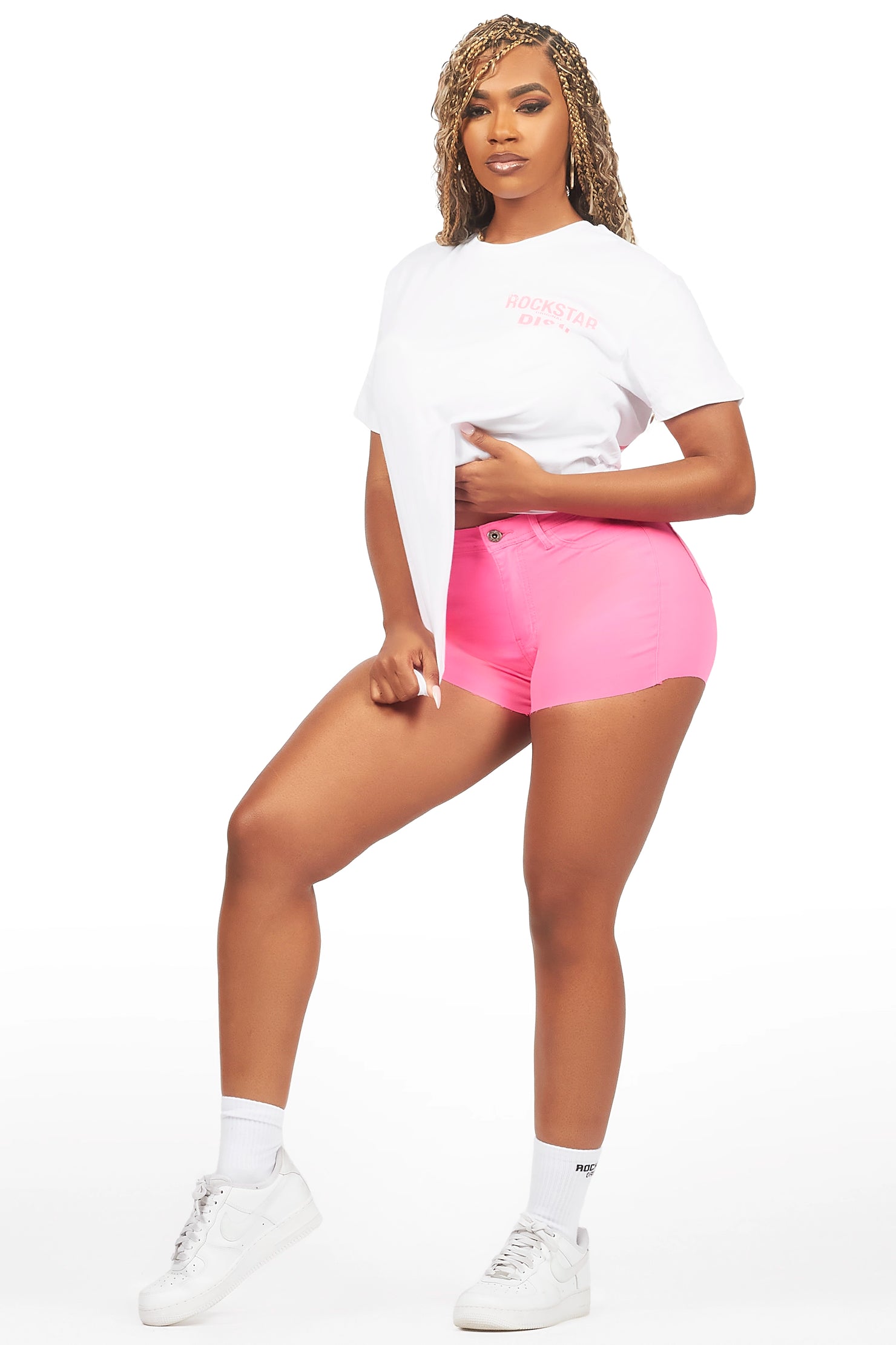 Jakeria White/Pink Denim Short Set