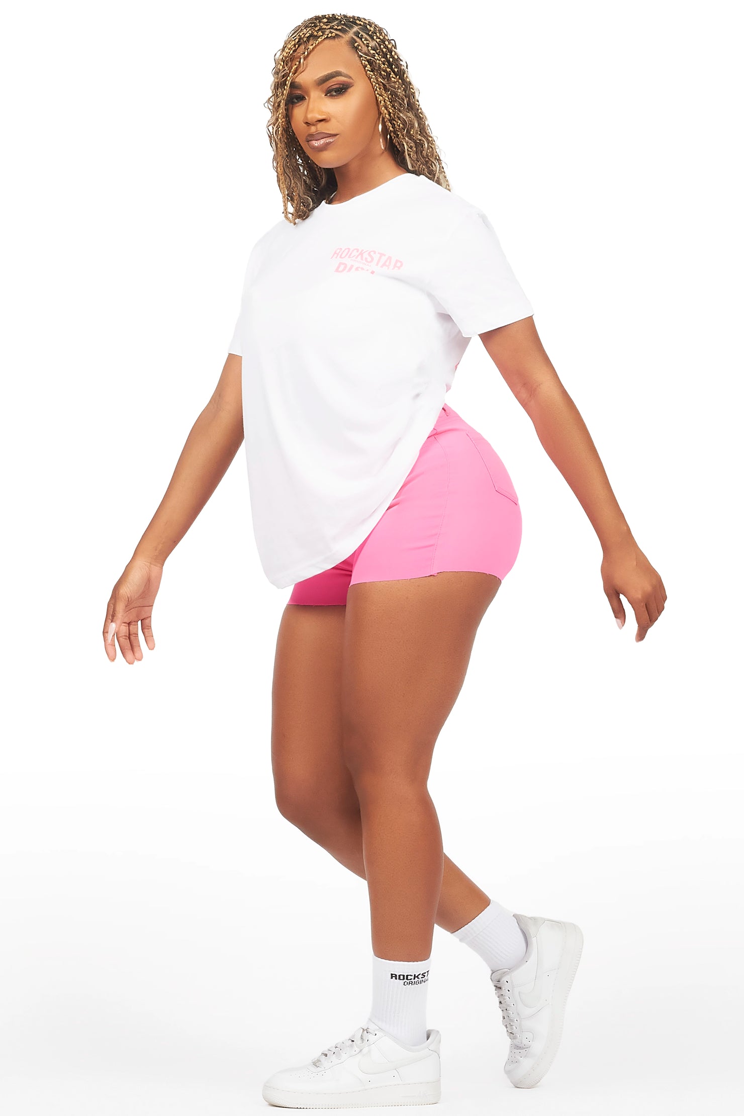 Jakeria White/Pink Denim Short Set