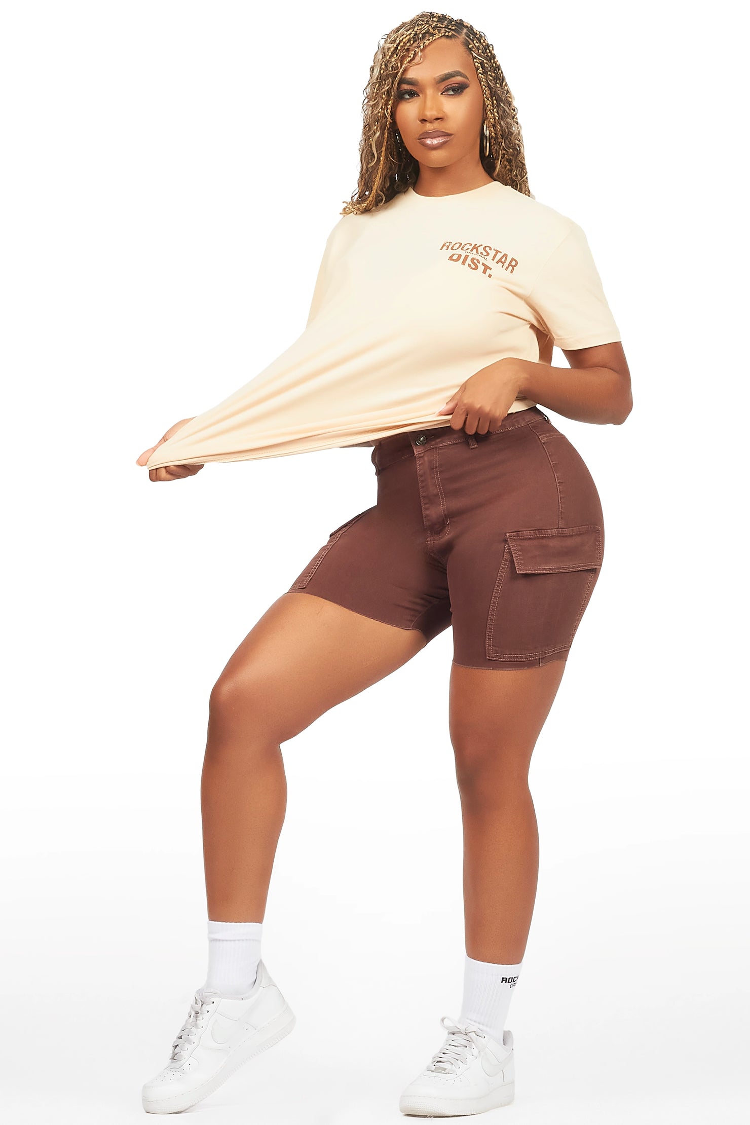 Jakeyia Beige/Brown Denim Short Set