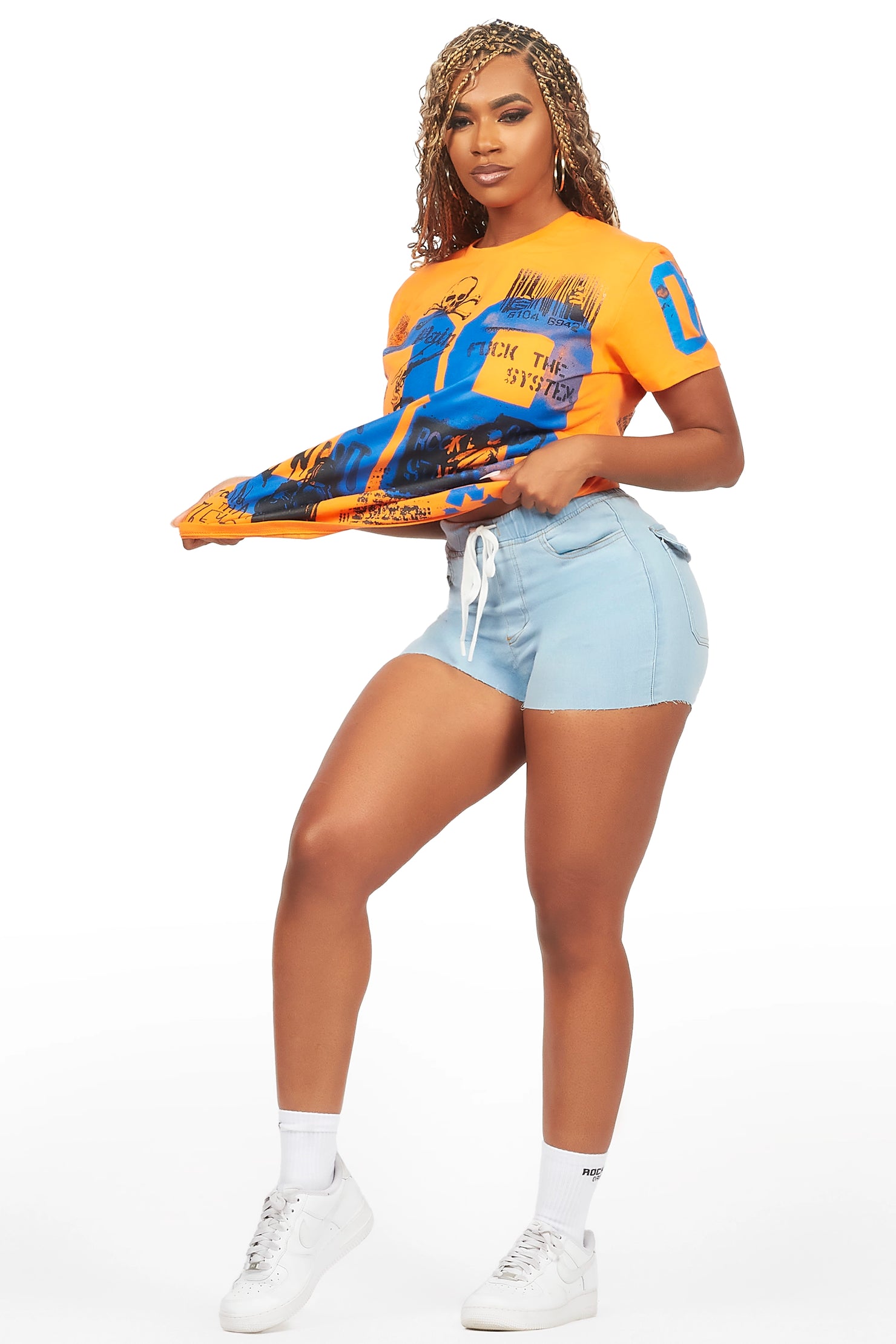 Ahmani Orange/Blue Denim Short Set