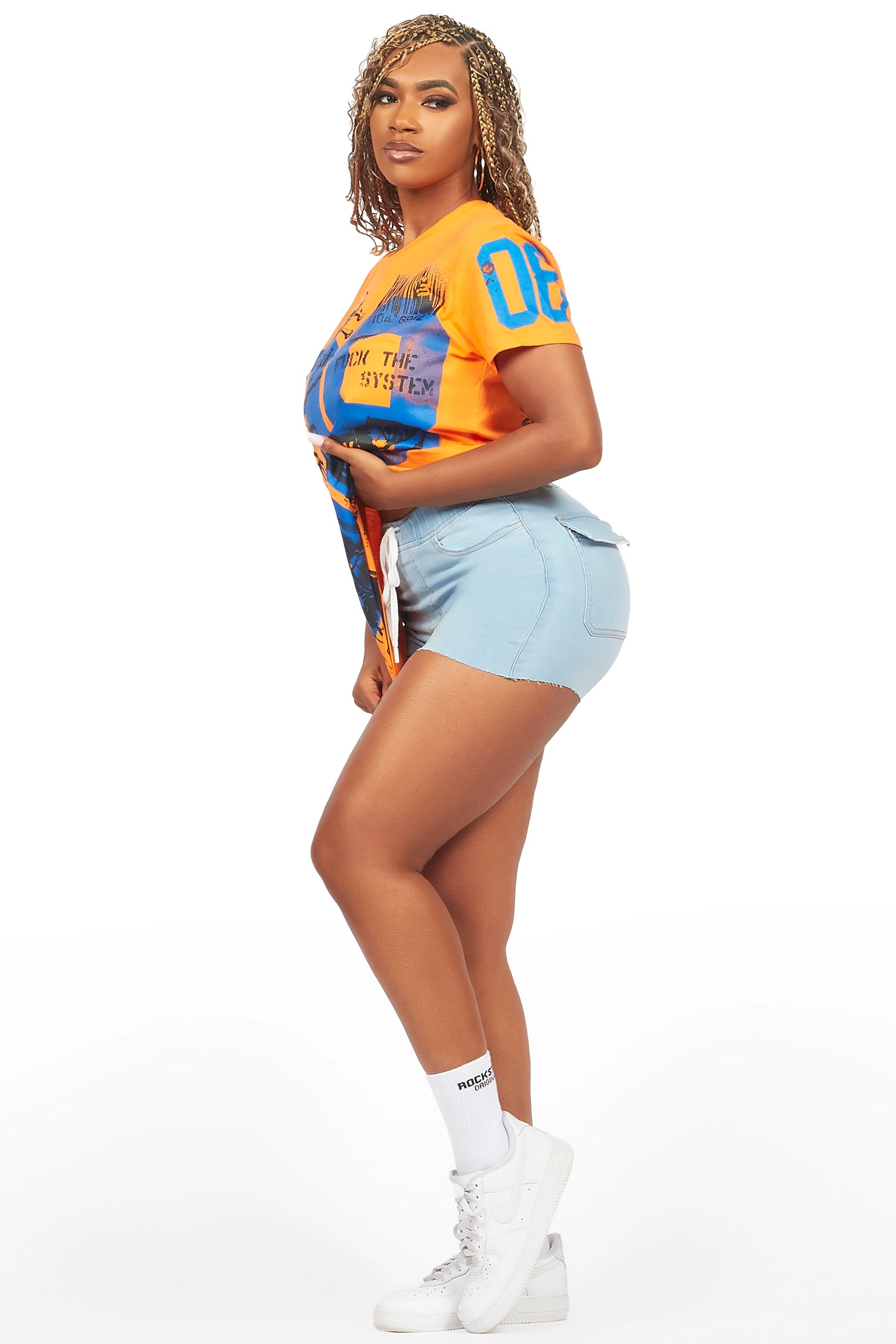 Ahmani Orange/Blue Denim Short Set