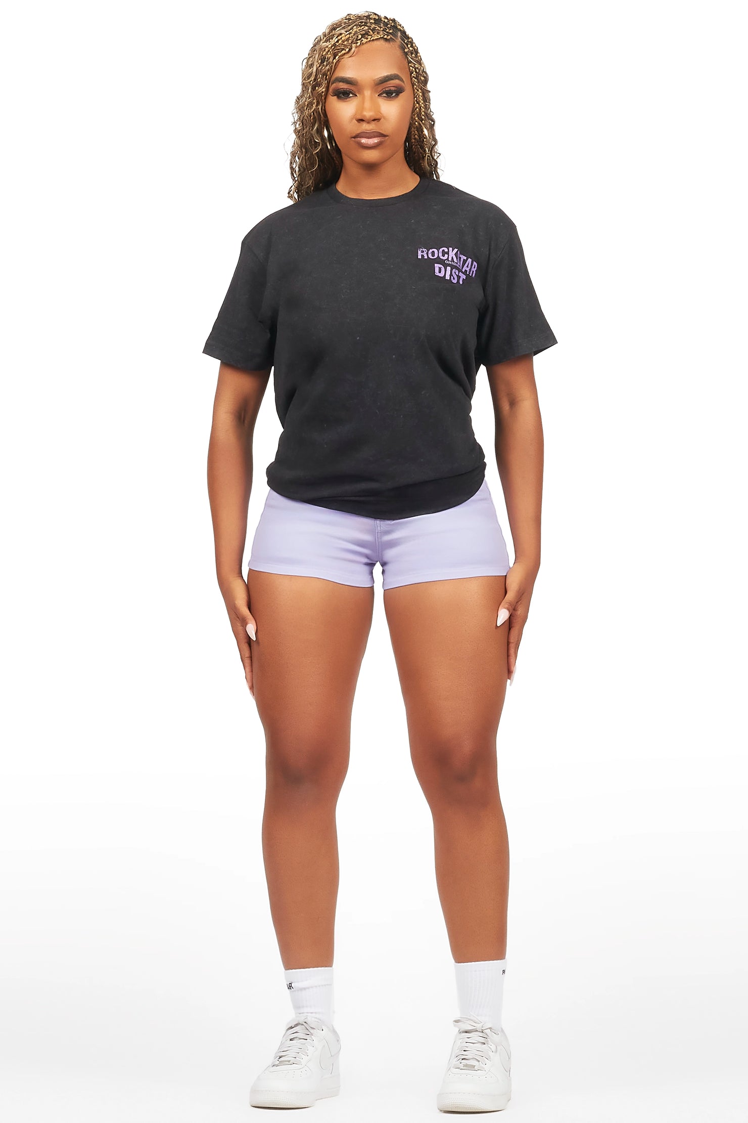 Denae Black/Purple Denim Short Set