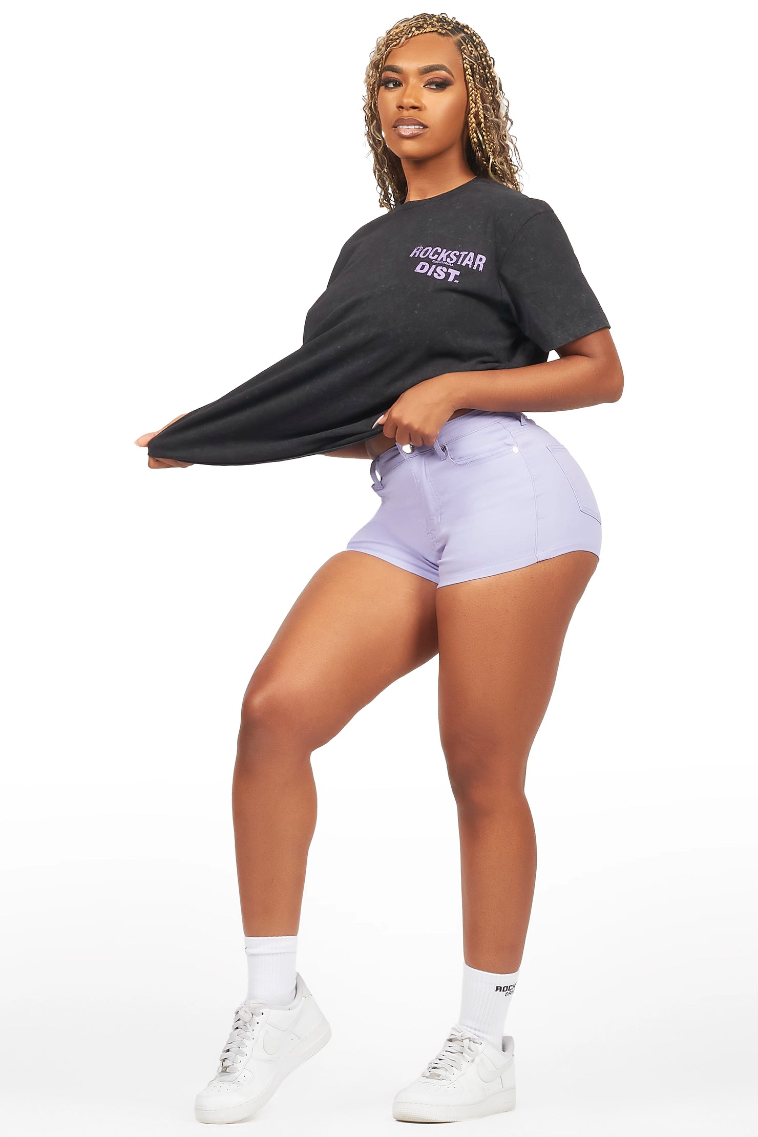 Denae Black/Purple Denim Short Set
