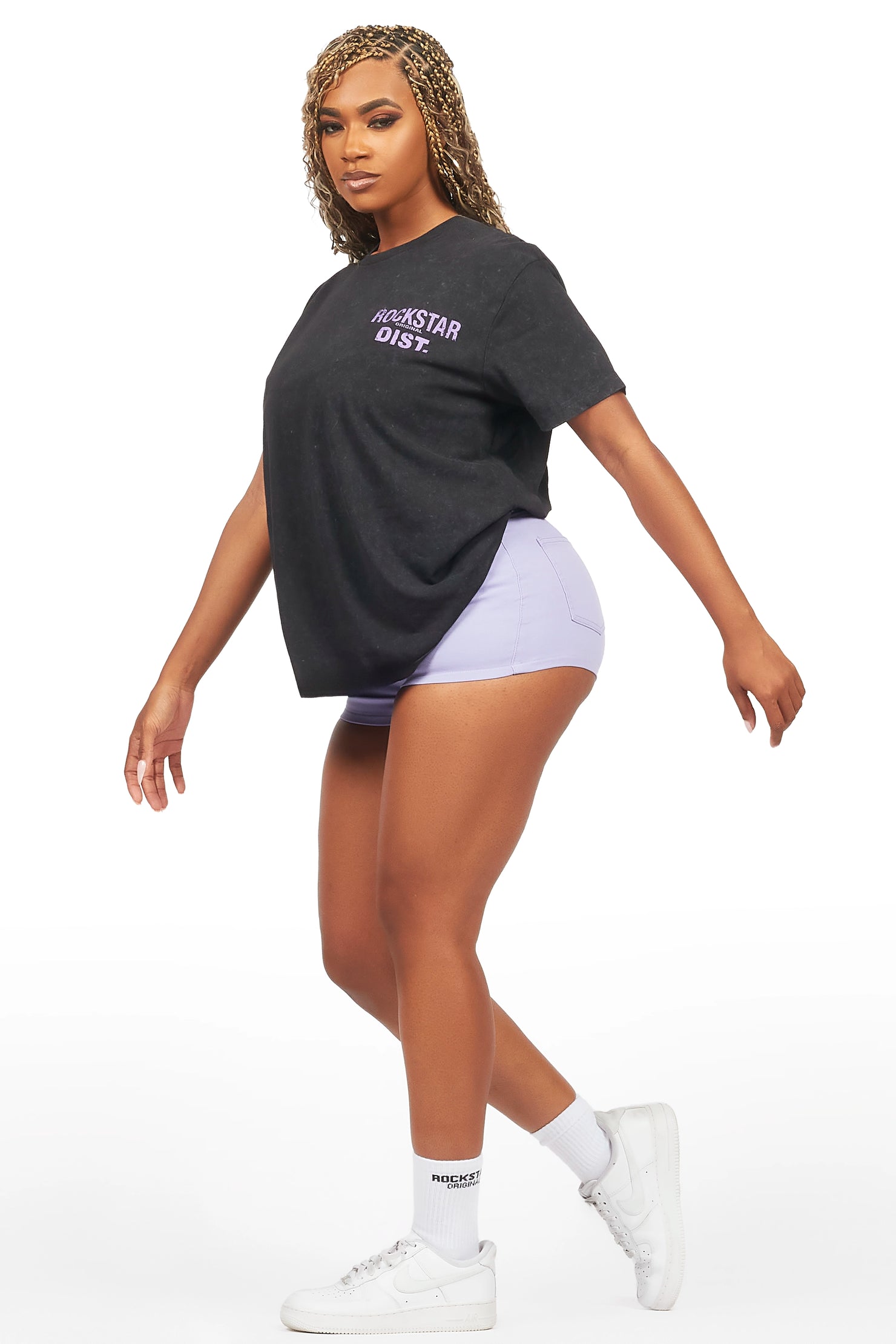 Denae Black/Purple Denim Short Set