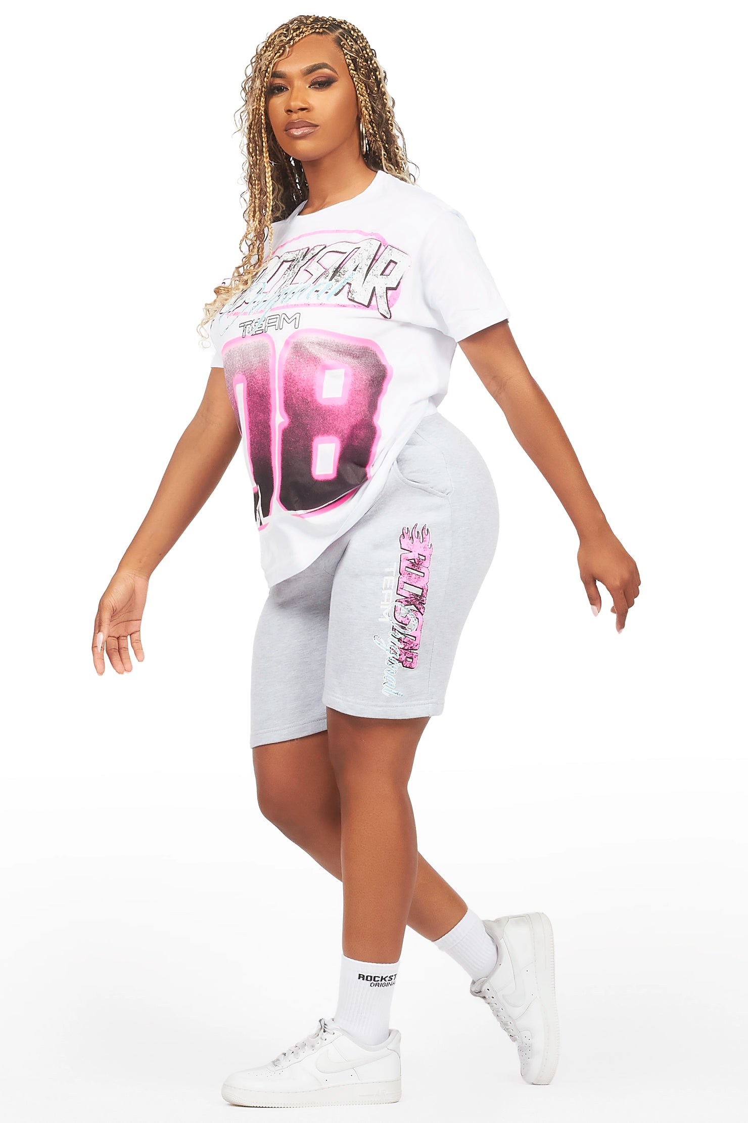 Shajara White/Heather Grey T-Shirt Short Set