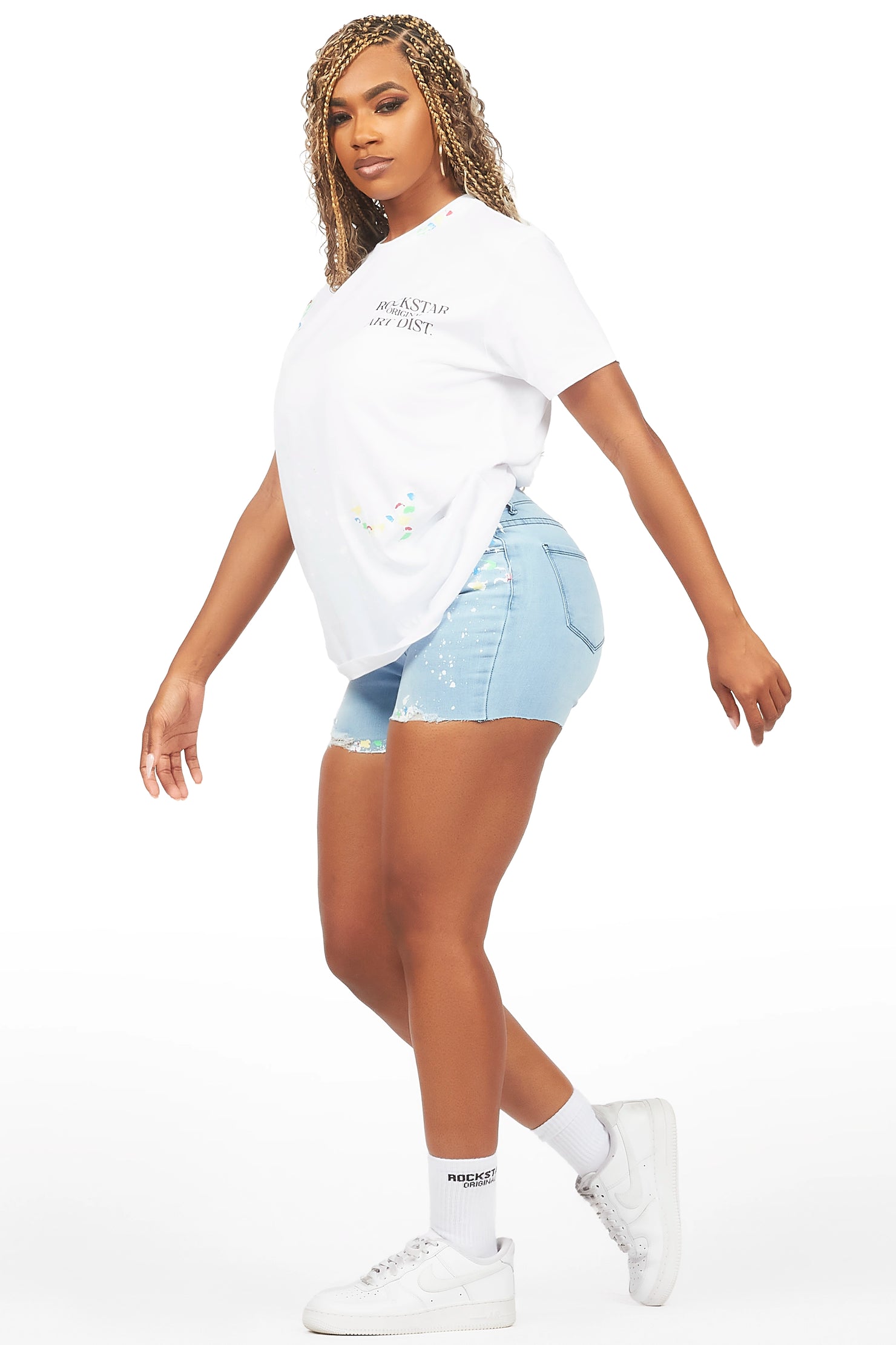 Karlei White/Blue Denim Short Set