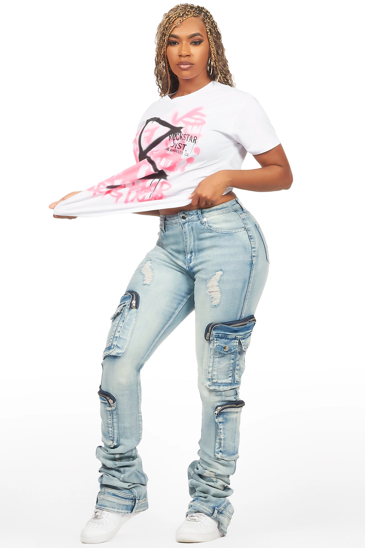 Cecely White/Blue T-Shirt & Jean Set