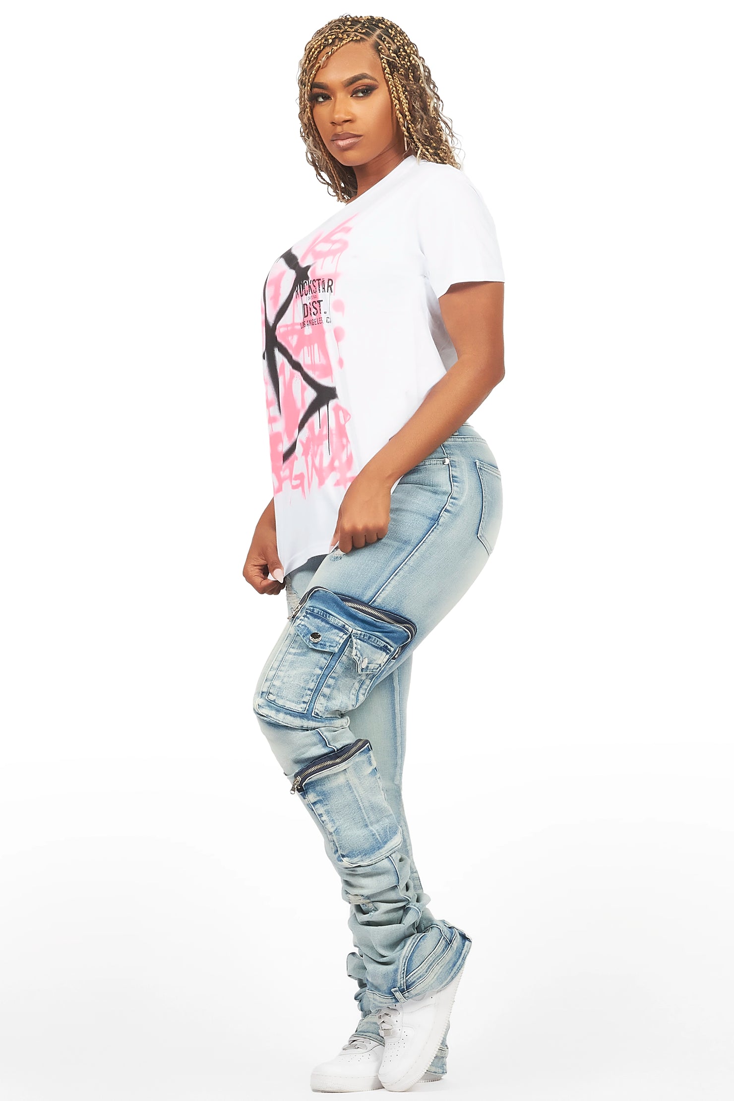 Cecely White/Blue T-Shirt & Jean Set