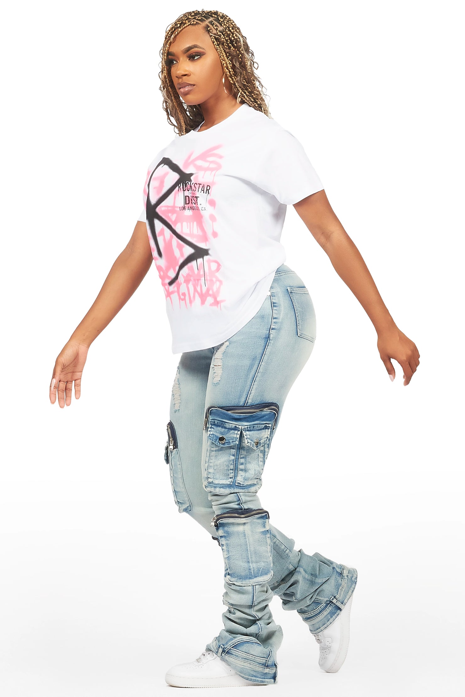 Cecely White/Blue T-Shirt & Jean Set