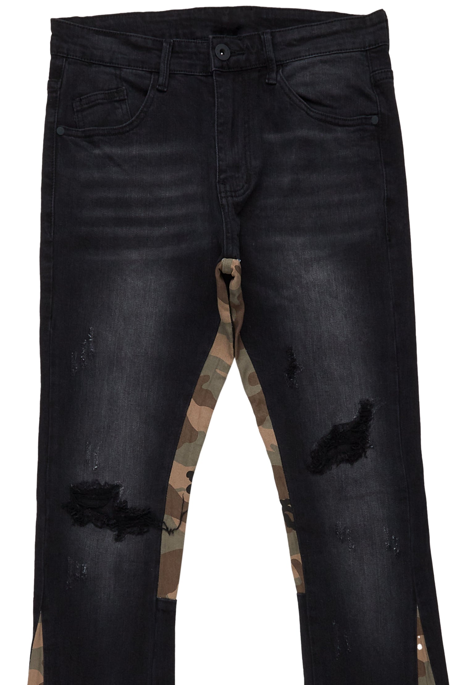 Marlon Black Stacked Flare Jean