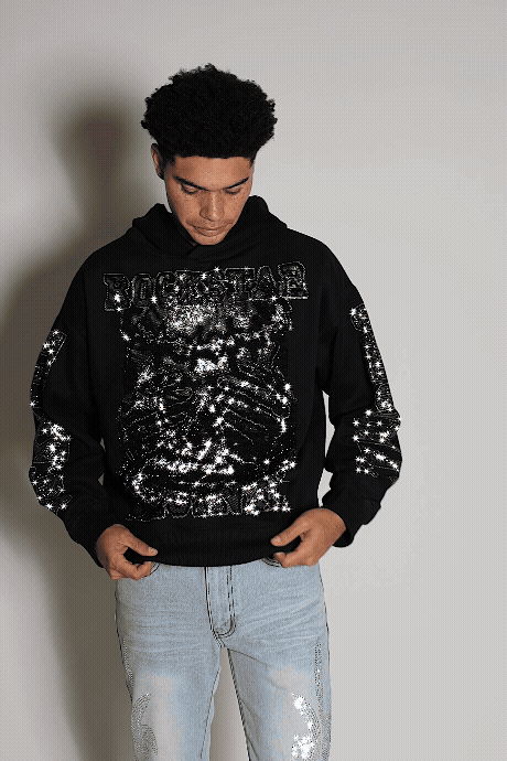 Move In Silence Black Rhinestone Oversized Hoodie