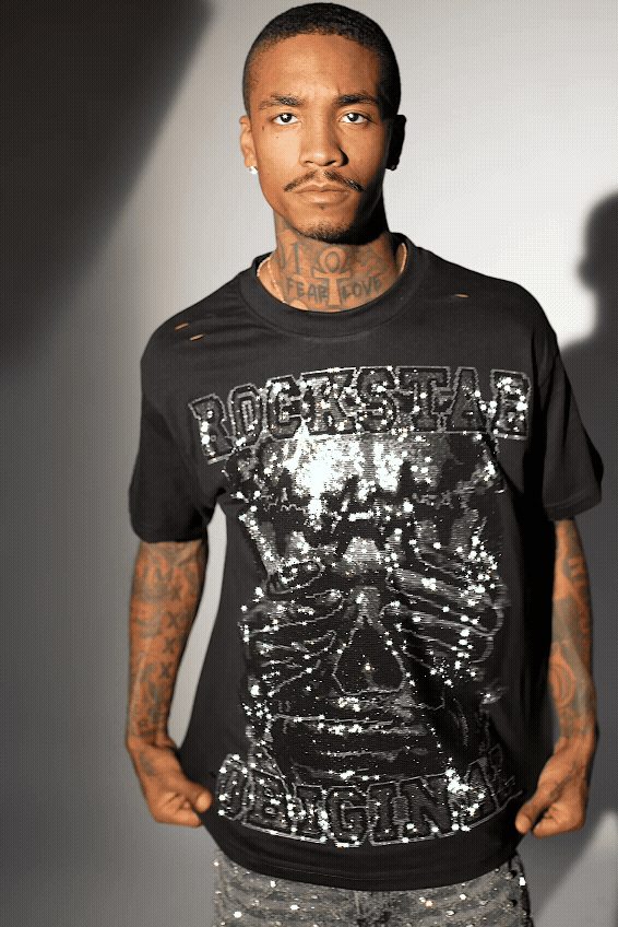 Move In Silence Black Graphic Rhinestone T-Shirt