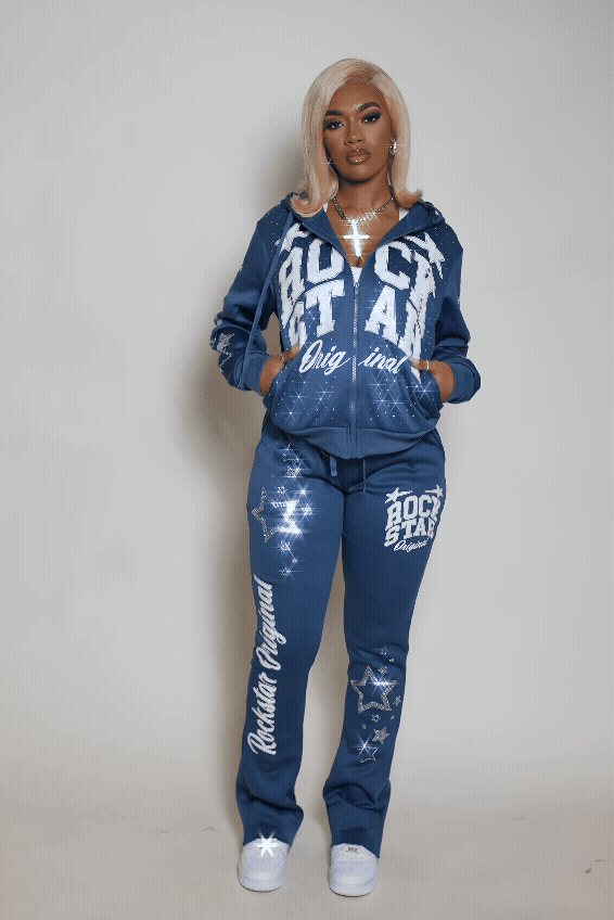 Flaveya Navy Rhinestone Stacked Track Set