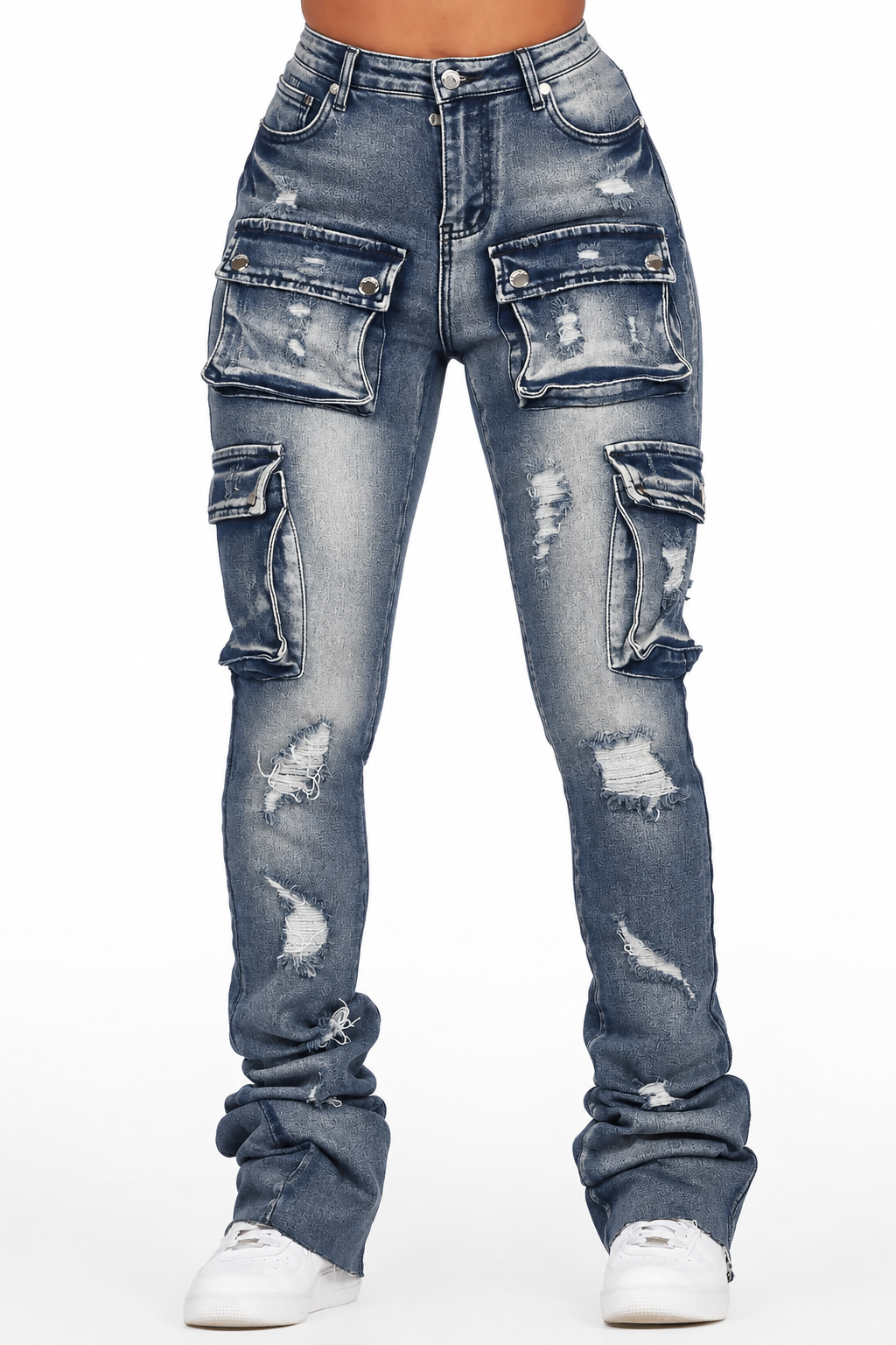 Noor Tinted Dark Wash Cargo Super Stacked Jean