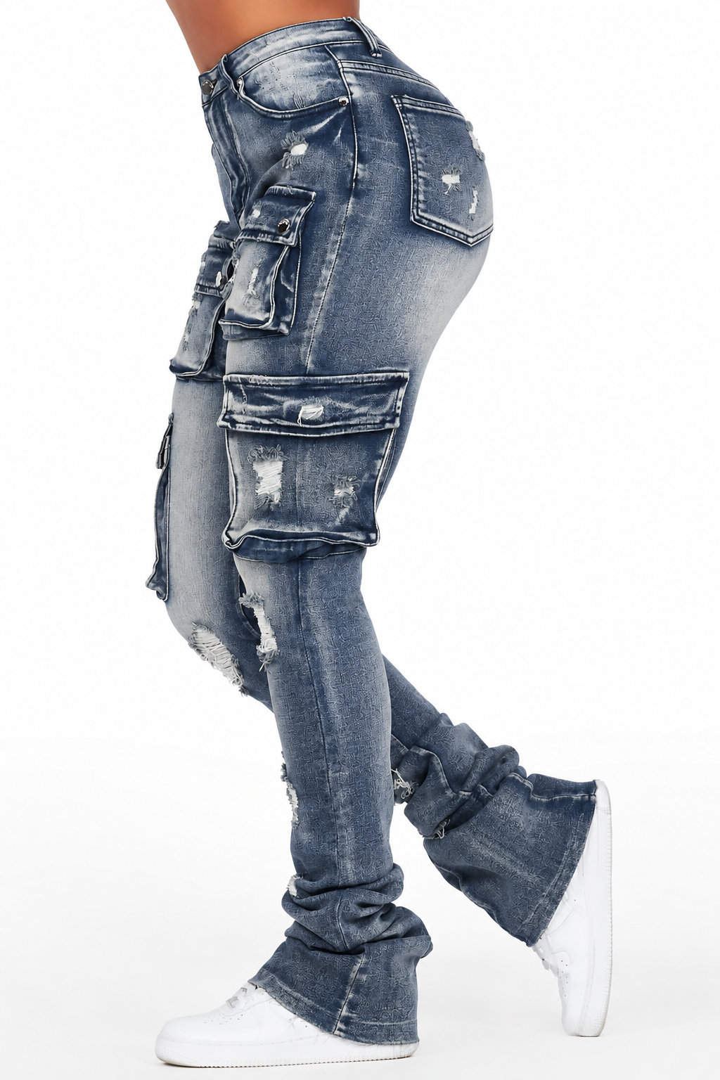 Noor Tinted Dark Wash Cargo Super Stacked Jean