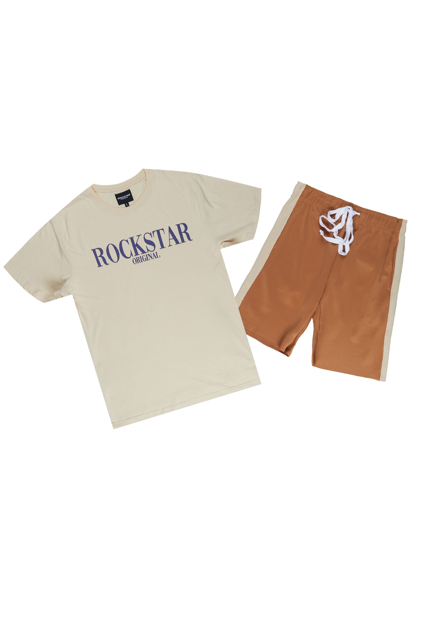 Octavio Beige/Navy Basic T-Shirt Short Set