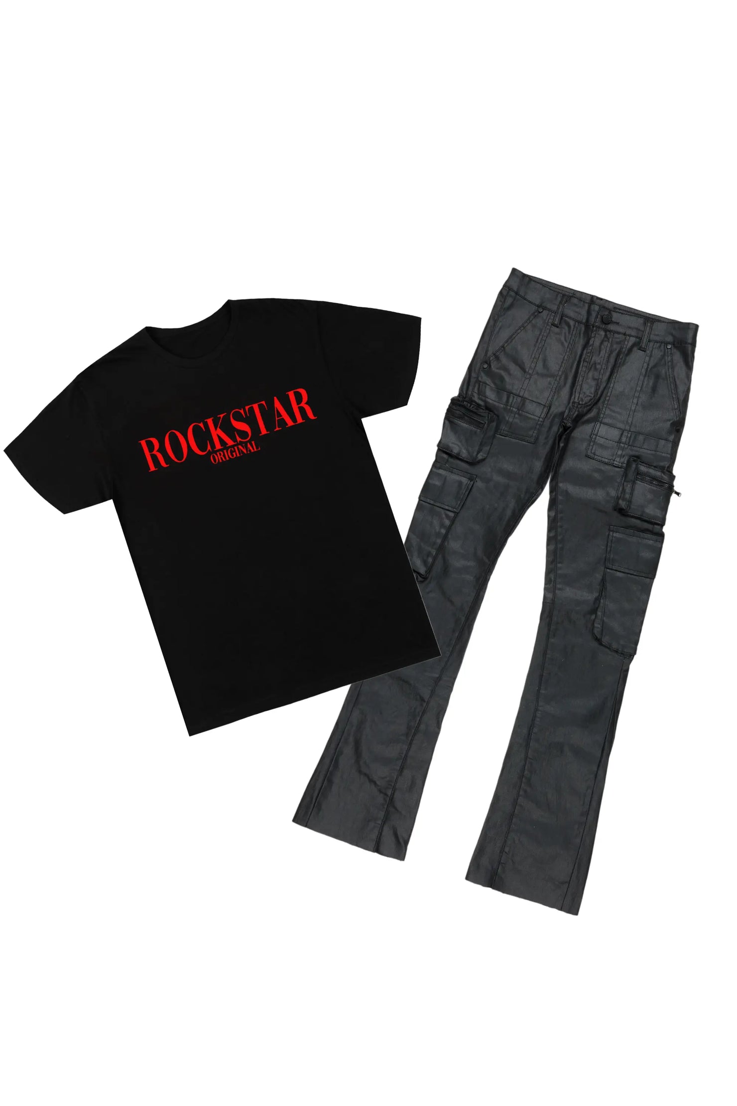 Octavio Black T-Shirt & Ritz Stacked Flare Jean Bundle
