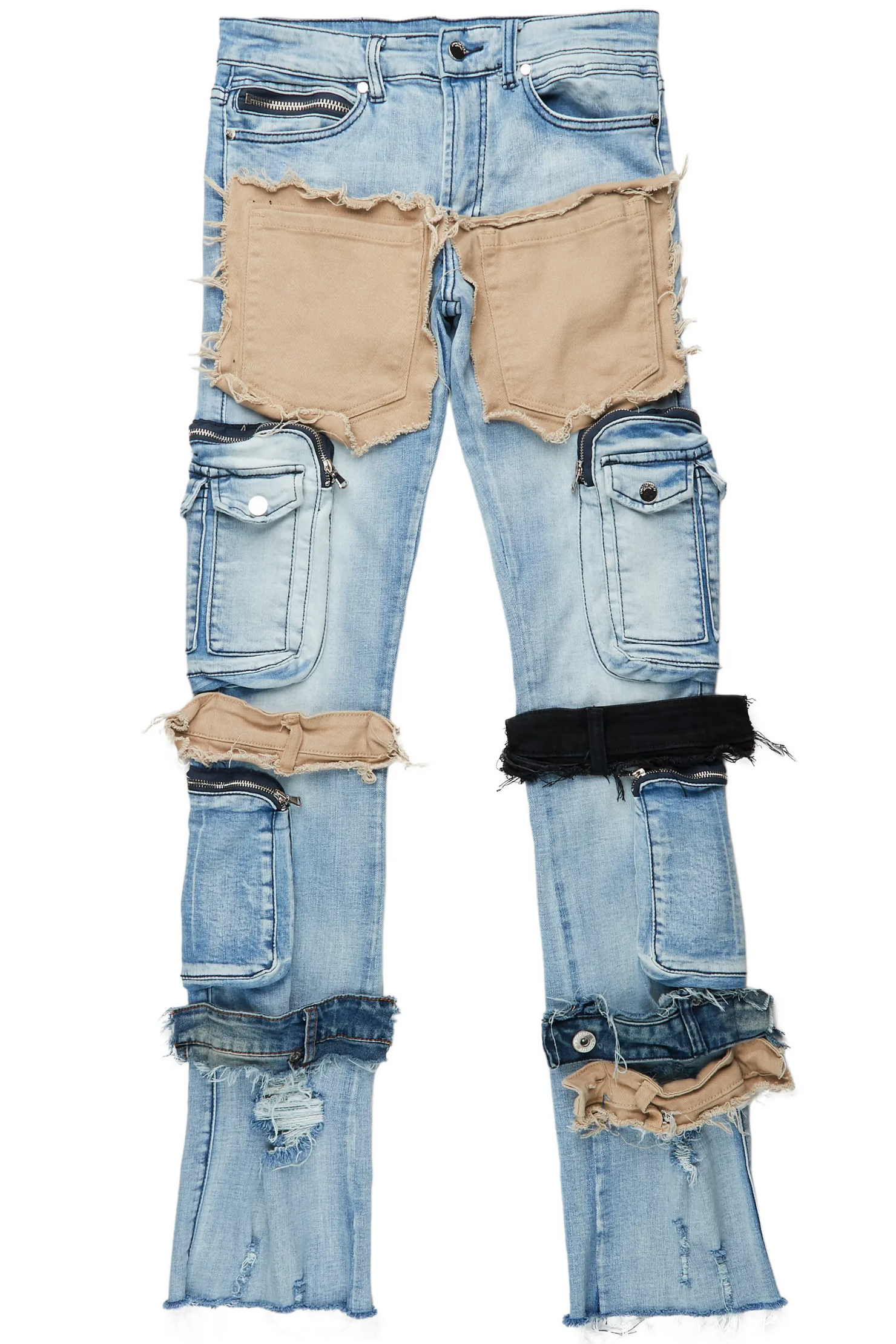 Orion Blue Patchwork Stacked Flare Jean