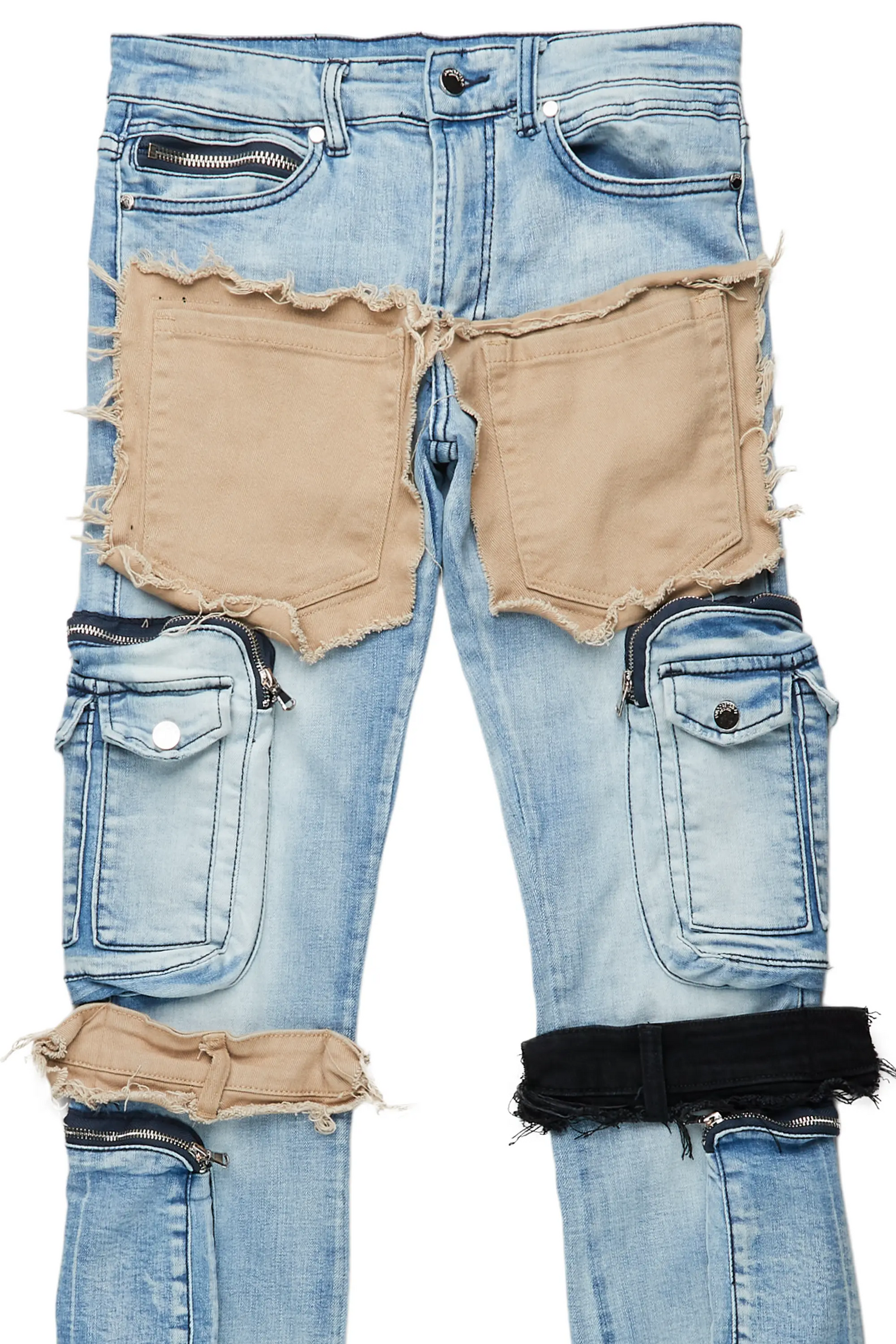 Orion Blue Patchwork Stacked Flare Jean