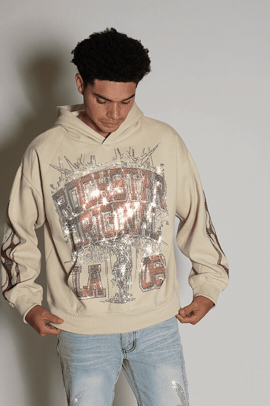 Oryn Beige Rhinestone Oversized Hoodie