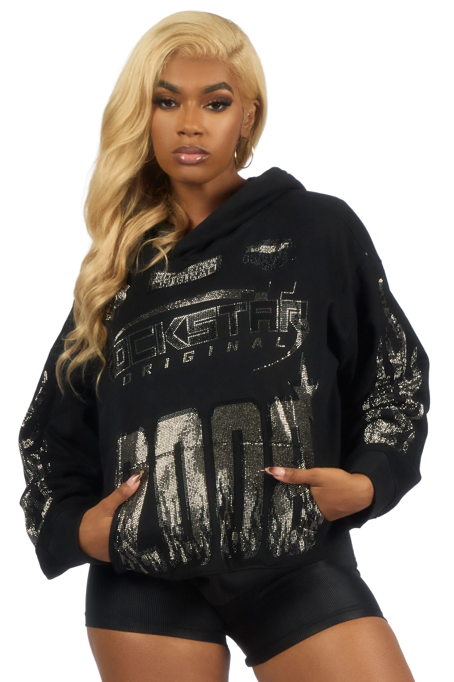 Esha Black Rhinestone Hoodie