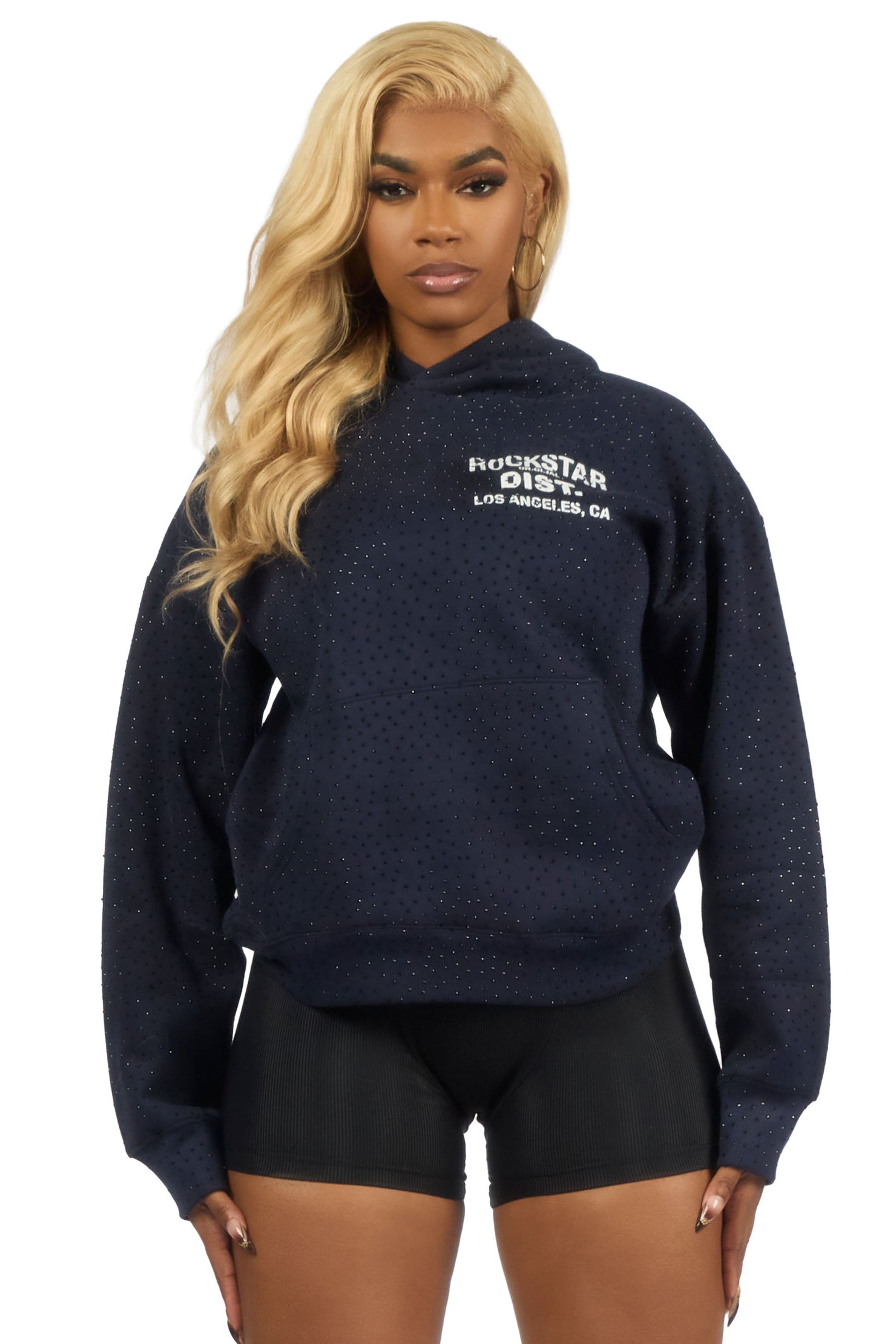Dalasia Navy Rhinestone Hoodie