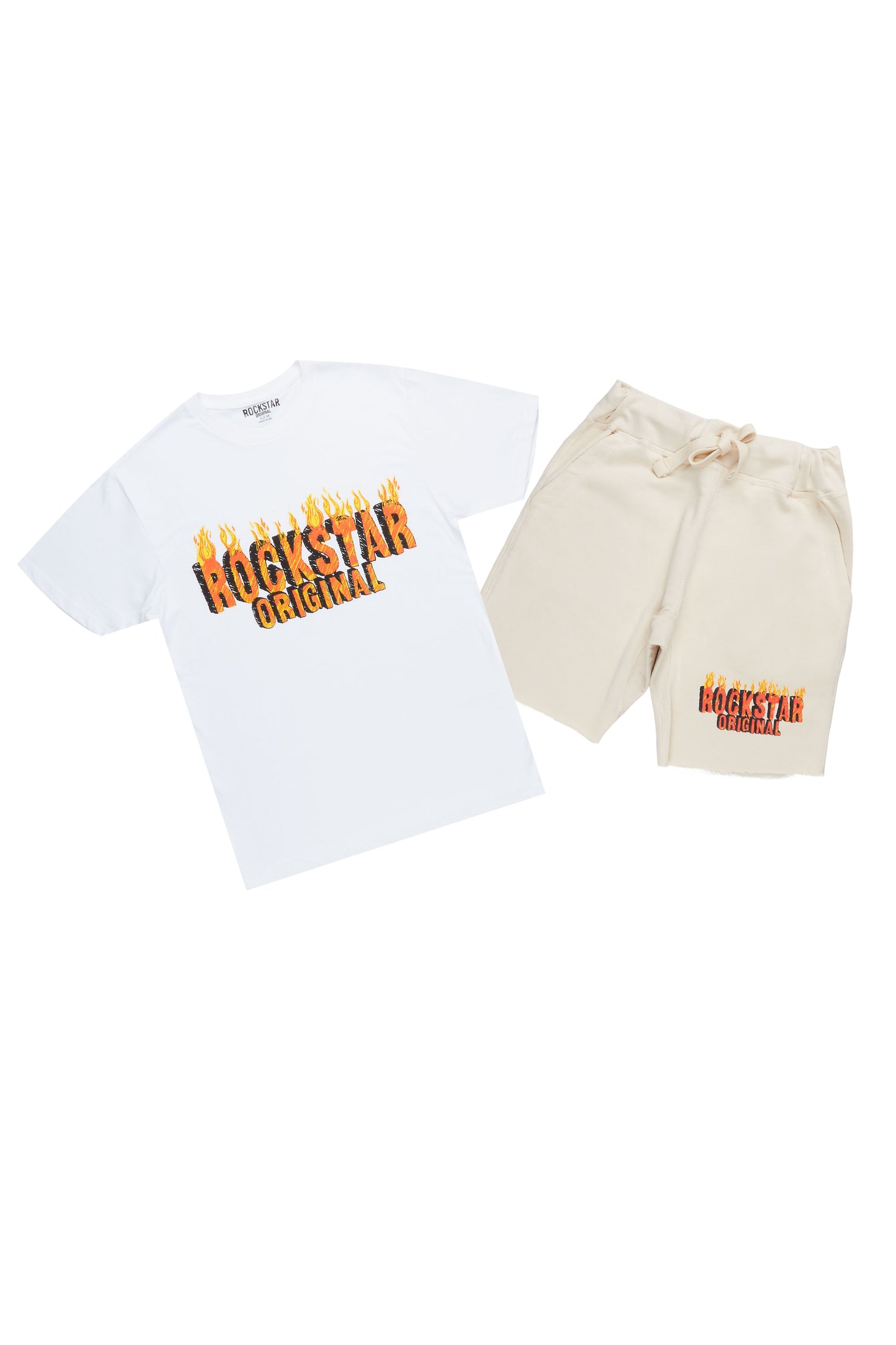 Peele White/Beige Graphic T-Shirt/ Short Set
