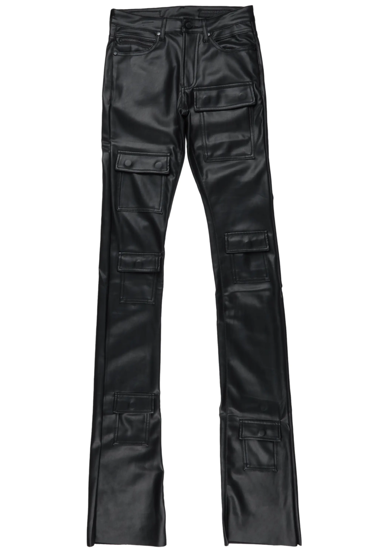 Petrus Black Faux Leather Super Stacked Flare Jean