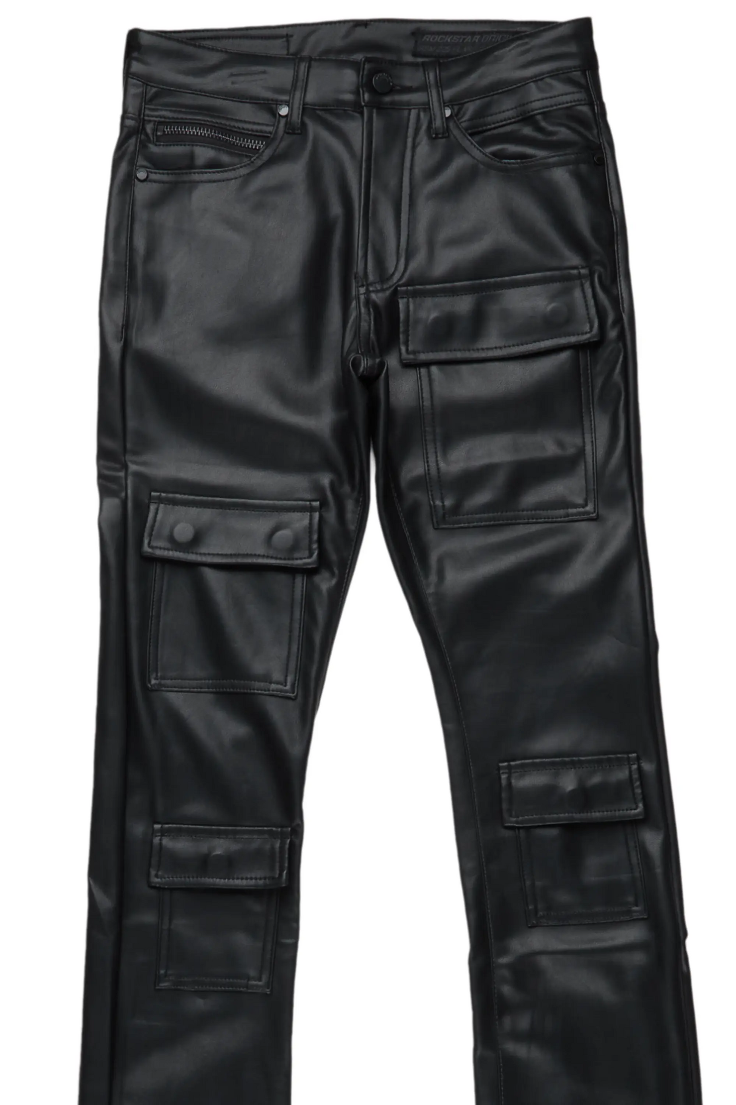 Petrus Black Faux Leather Super Stacked Flare Jean