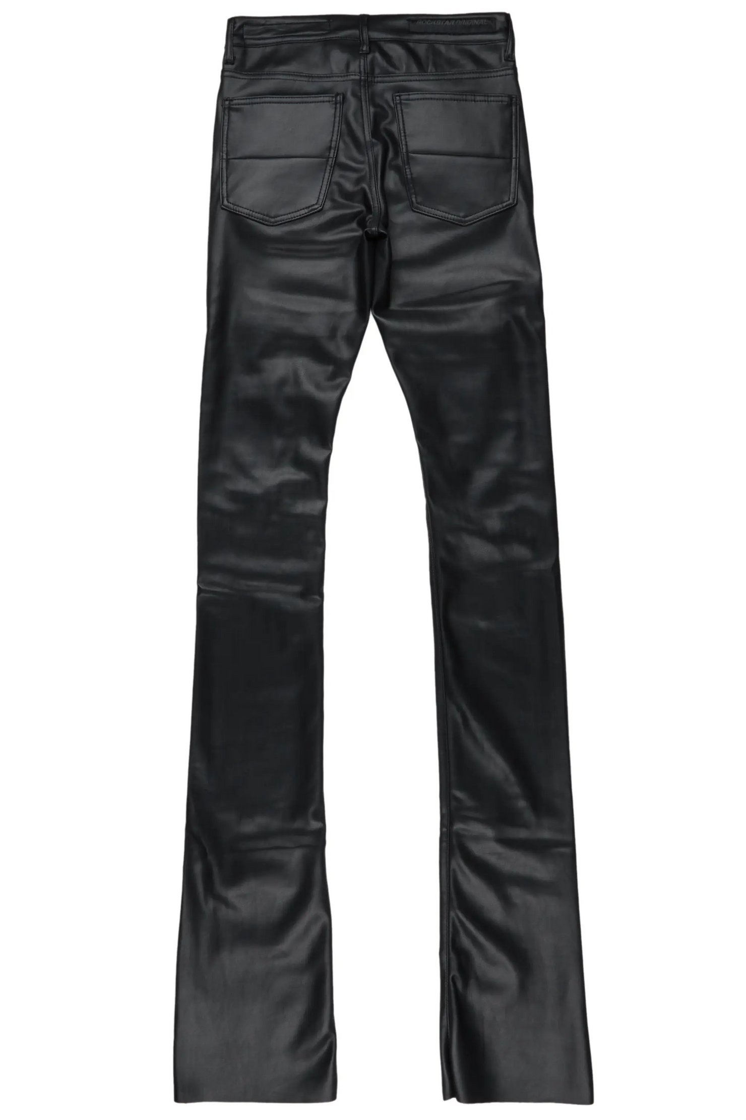 Petrus Black Faux Leather Super Stacked Flare Jean