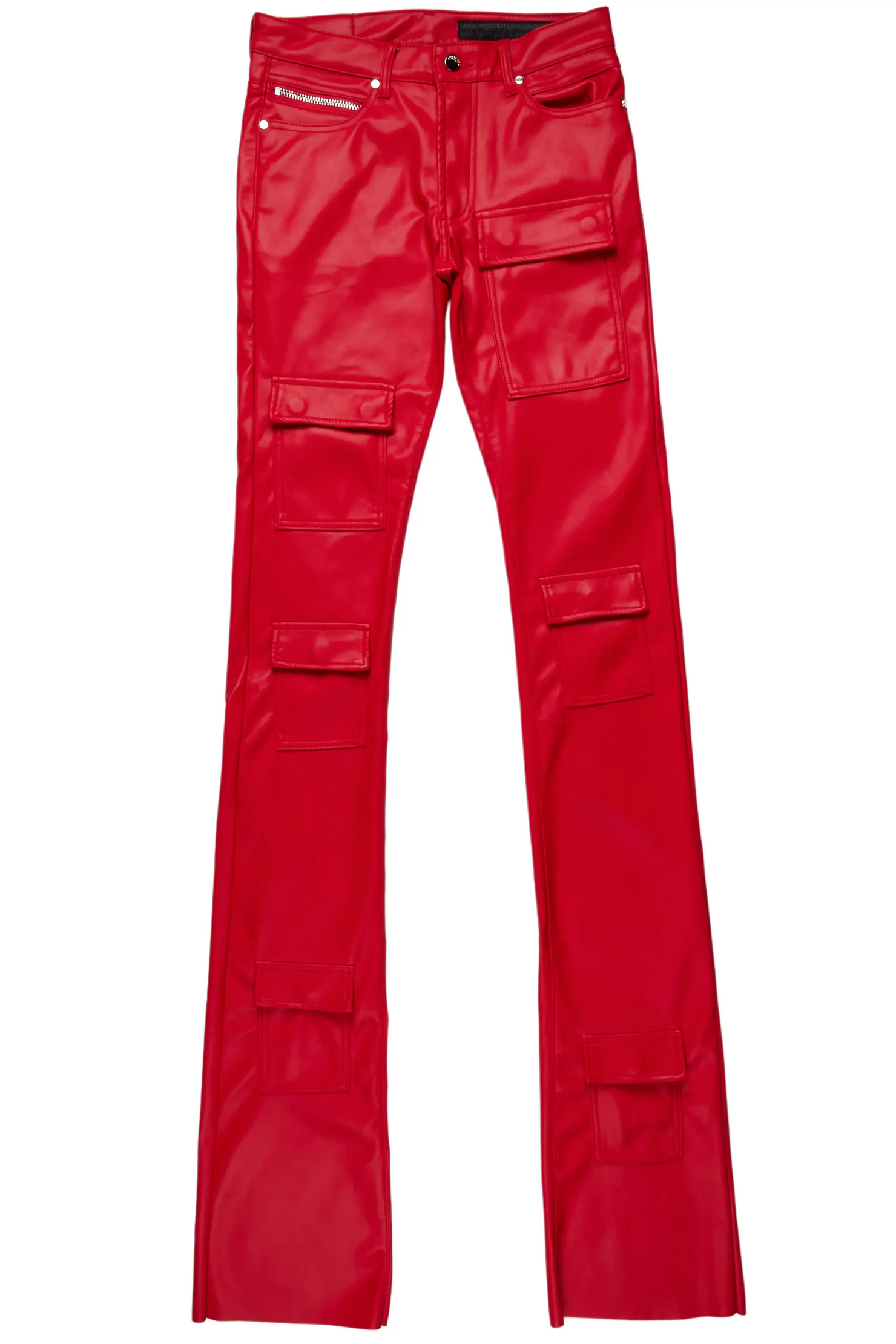 Petrus Red Faux Leather Super Stacked Flare Jean