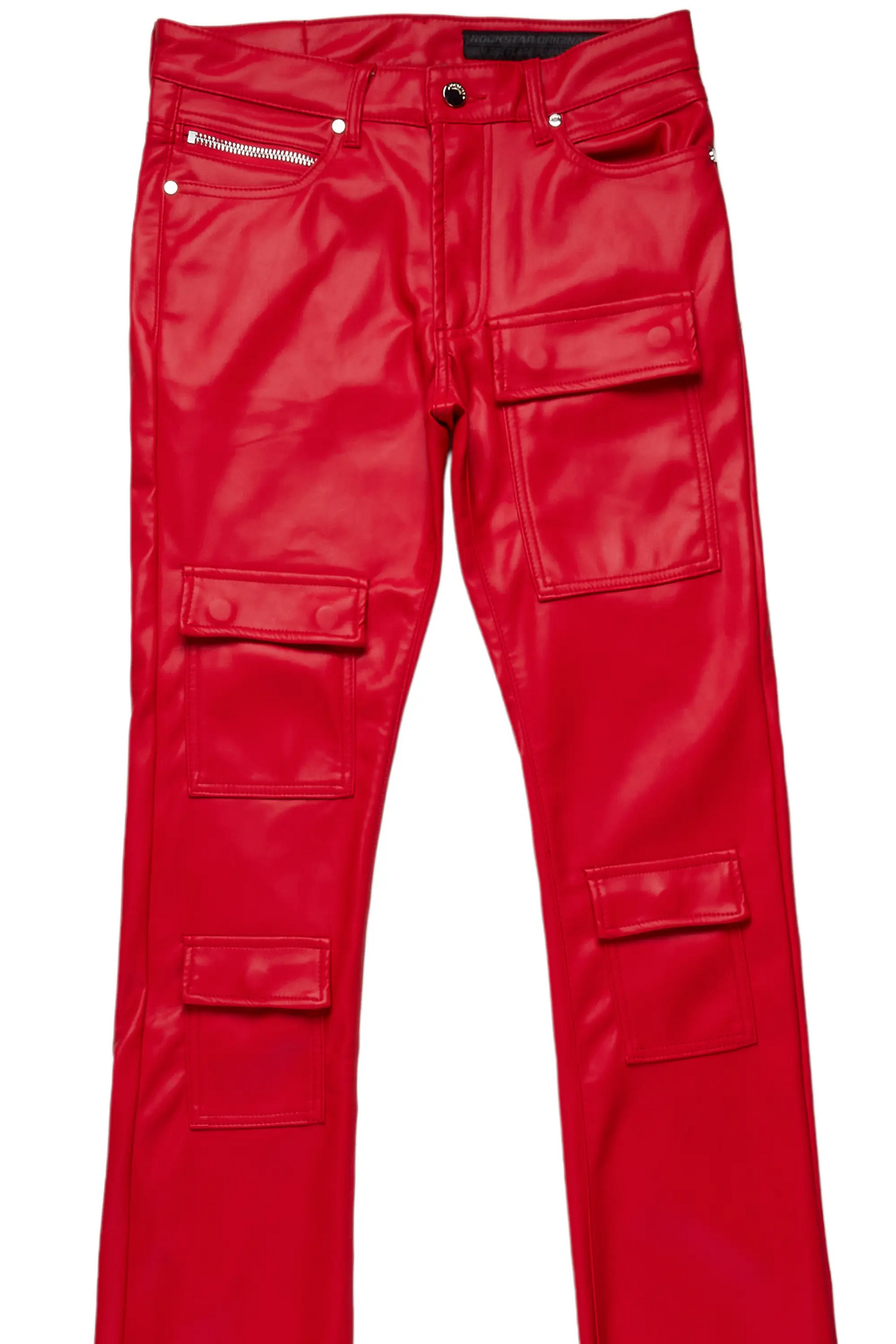 Petrus Red Faux Leather Super Stacked Flare Jean
