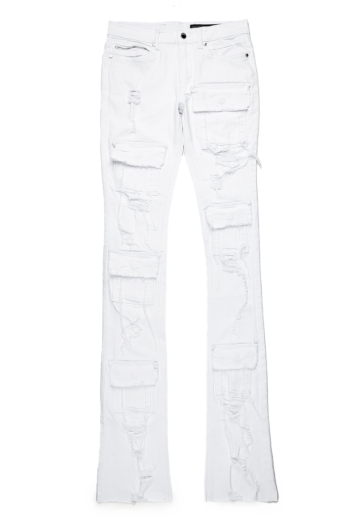 Pooja White Super Stacked Flare Jean