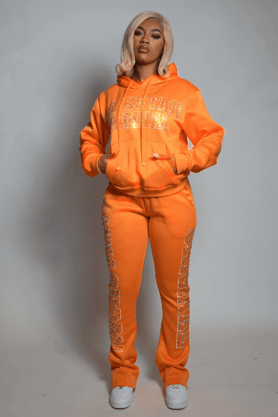 Quianna Orange Rhinestone Stacked Track Set