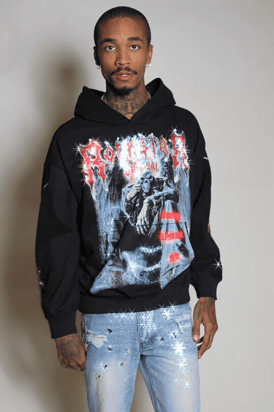 Krowne Black Rhinestone Oversized Hoodie