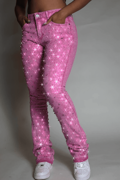 Sareka Pink Rhinestone Stacked Flare Jean