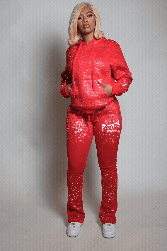 Porsha Red Rhinestone Stacked Track Set