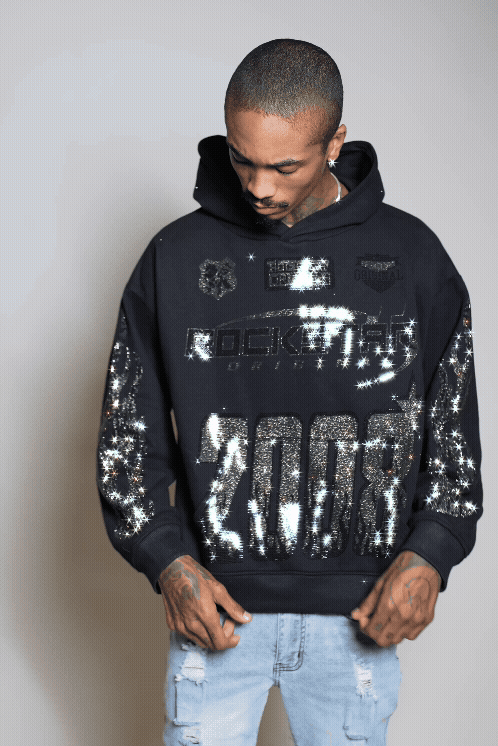 Amos Black Rhinestone Oversized Hoodie