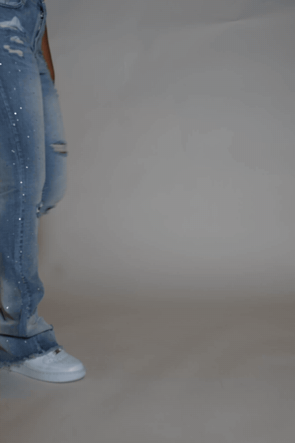 Kelle Med. Wash Rhinestone Stacked Jean