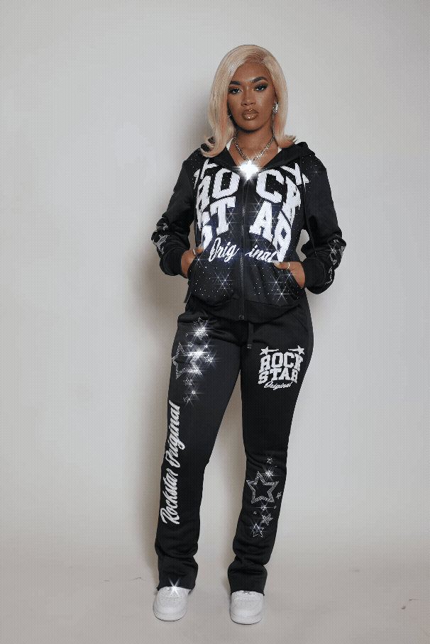 Flaveya Black Rhinestone Stacked Track Set