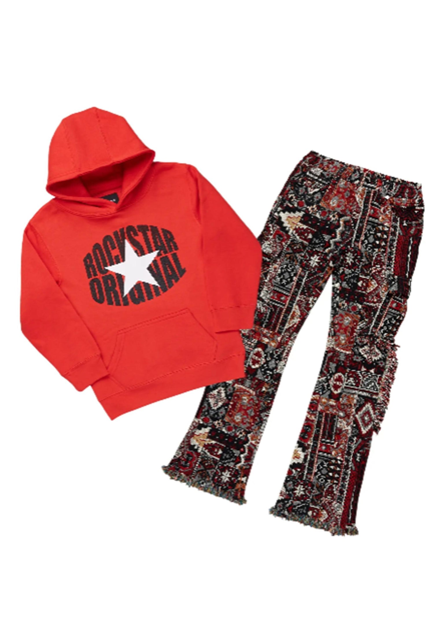 Boys Ezra Red Hoodie & Ayami Multi Tapestry Pant Set