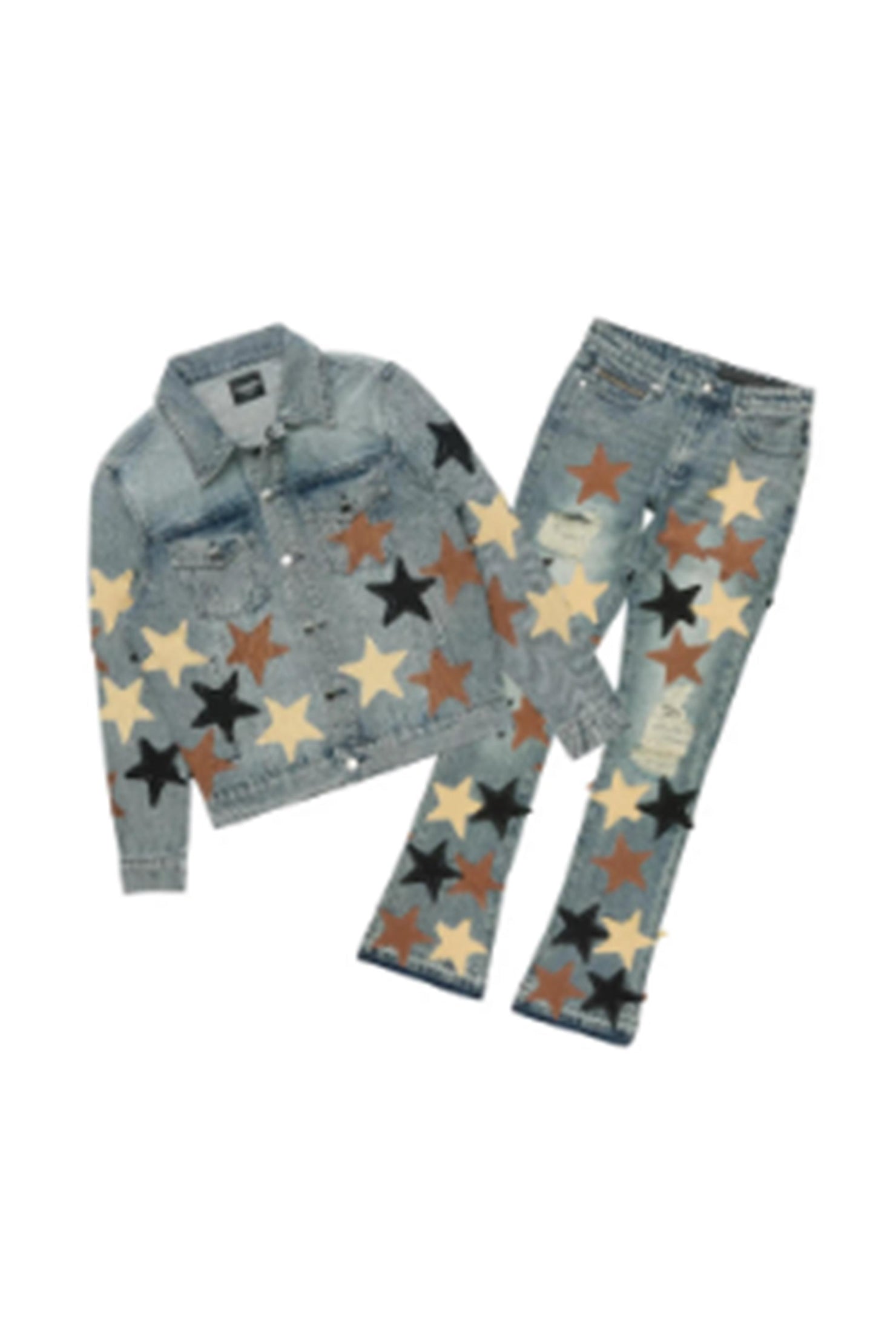 Starlena Tinted Wash Denim Jacket & Starlena Stacked Jean Set