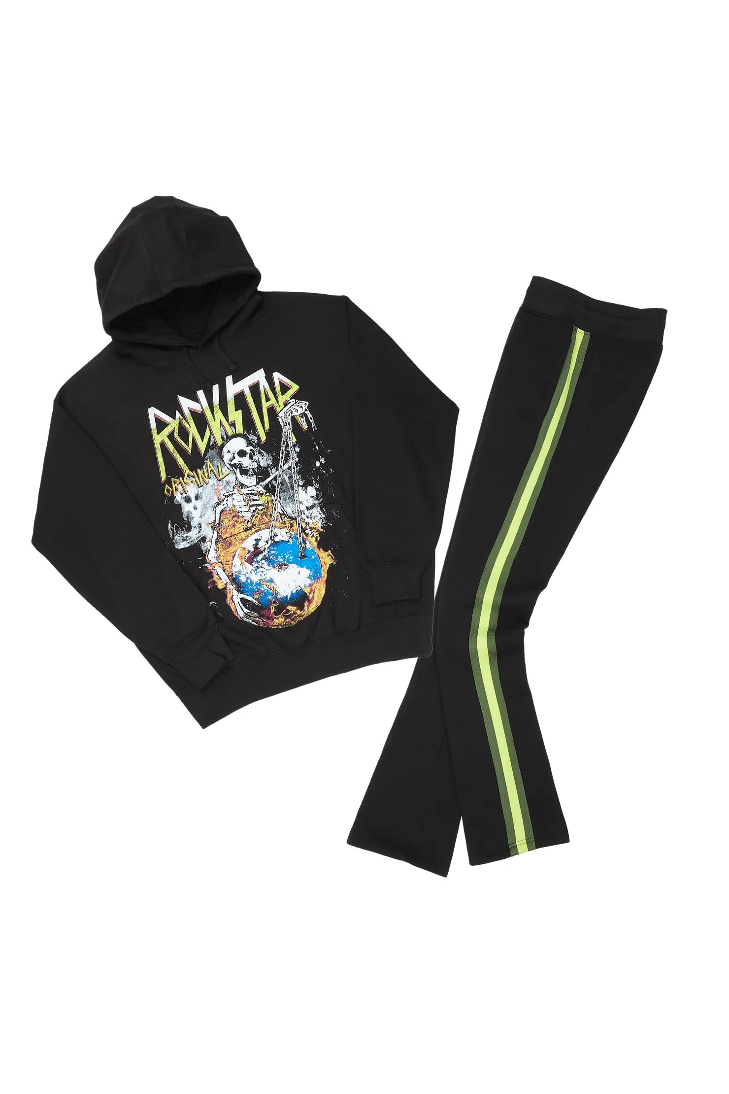 Ramone Black/Green Graphic Hoodie Track Pant Set