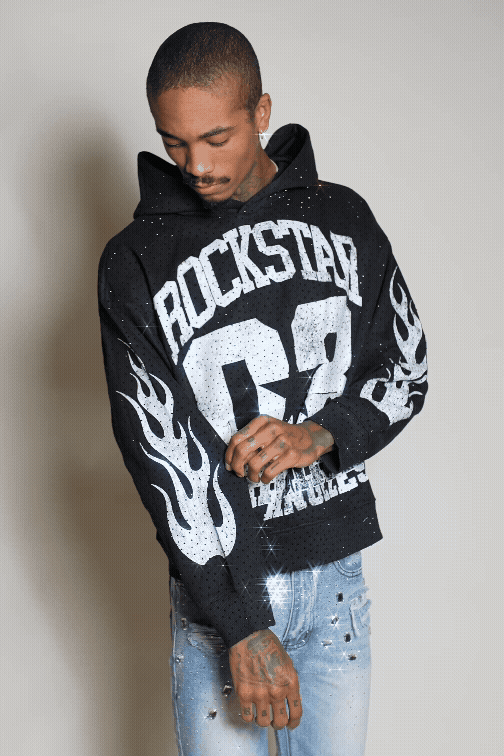 Flamur Black Rhinestone Oversized Hoodie