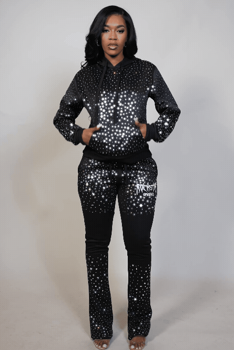 Porsha Black Rhinestone Stacked Track Set